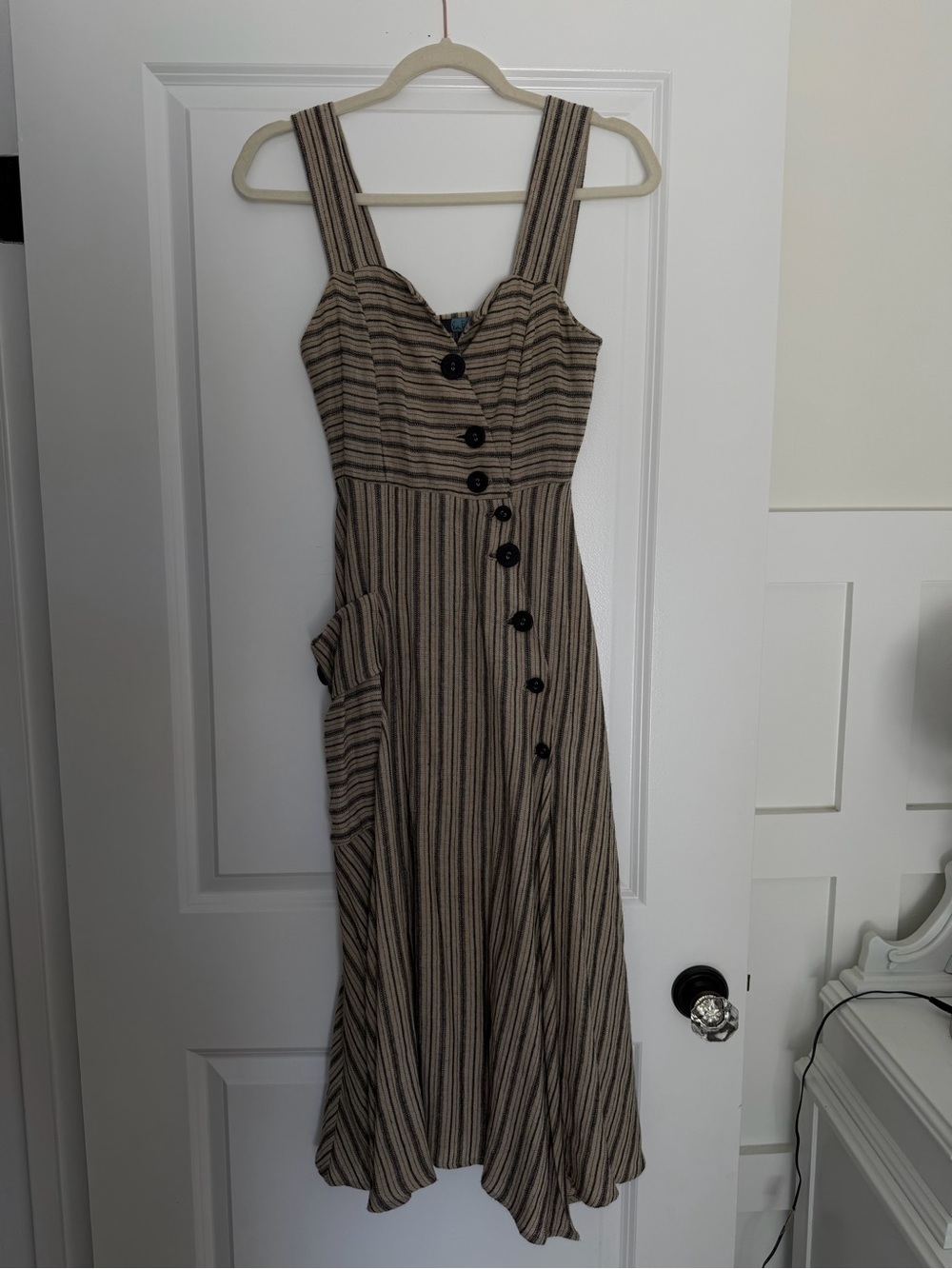 Eva Franco Striped Linen Blend Utility Button midi dress